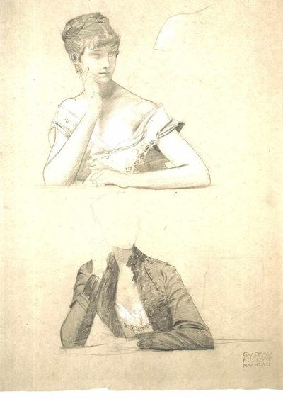Two Studies of a Young Woman Sitting at a Table by Gustav Klimt